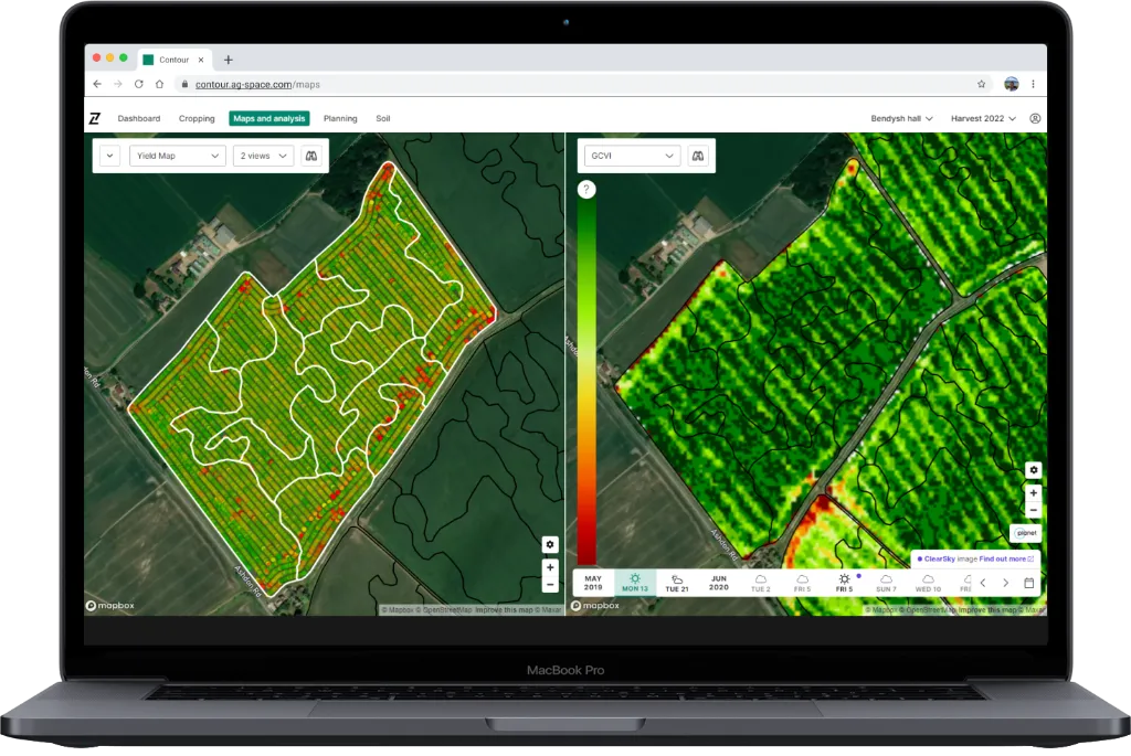 Yield map vs. GCVI comparison in Contour