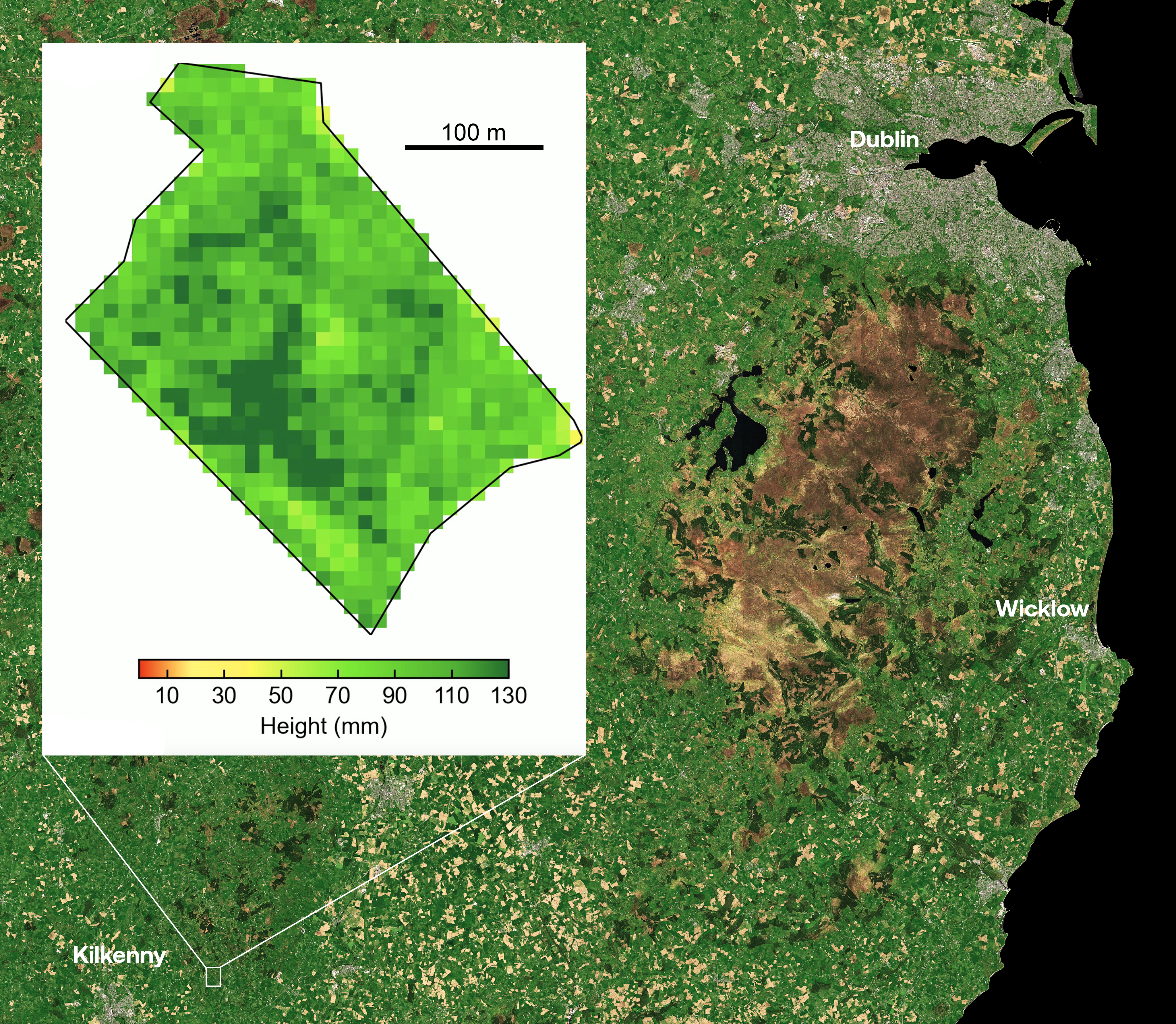 The new AI-based technology estimates grass height to within an accuracy of just 1.5cm, from satellites nearly 700km above the ground. The technology will launch in Ireland later this year as part of Origin Digital’s ‘GrassMax’ service. Credit: Aspia Space