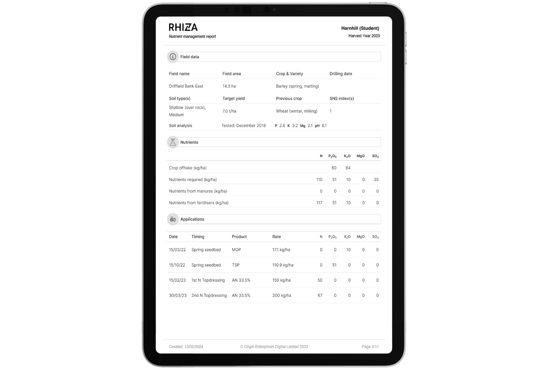 Contour 2.96 – Nutrient Management Reports